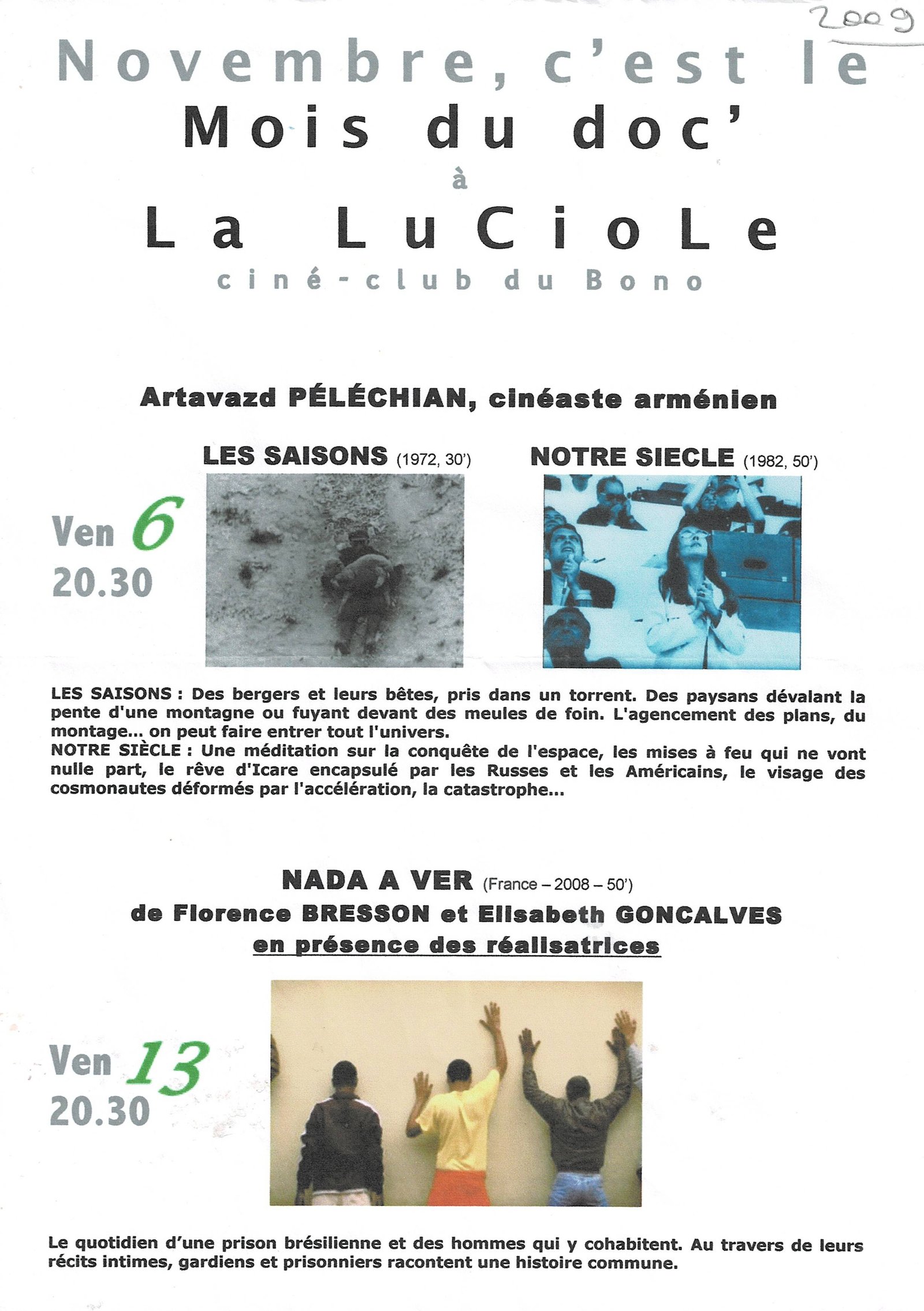 Programme du Mois du Doc à La Luciole en 2009